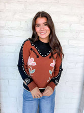 Load image into Gallery viewer, THML Wish You Well Brown Flower Sweater