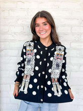 Load image into Gallery viewer, Queen Of Sparkles Black &amp; White Polka Dot Nutcracker Cardigan