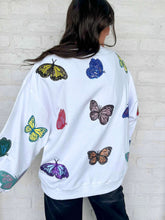 Load image into Gallery viewer, Queen Of Sparkles White Multi Butterfly Tiger Sweatshirt