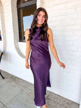 Load image into Gallery viewer, Good To Know Plum Satin Dress
