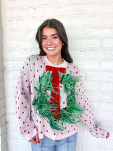 Load image into Gallery viewer, Queen Of Sparkles Light Pink &amp; Red Polka Dot Wreath Sweater