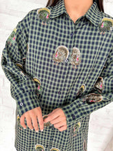 Load image into Gallery viewer, Queen Of Sparkles Navy Plaid Scattered Turkey Button Up Dress
