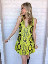 Load image into Gallery viewer, Queen Of Sparkles Lime Green &amp;  Black Snake Print Full Sequin V Neck Tank Dress