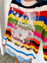Load image into Gallery viewer, Queen Of Sparkles Multi Striped QOS Card Logo Sweater