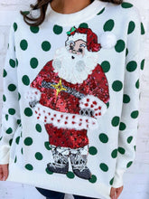 Load image into Gallery viewer, Queen Of Sparkles White &amp; Green Polka Dot Sequin Santa Sweater