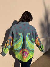 Load image into Gallery viewer, Queen Of Sparkles Denim &amp; Neon Paisley Print Button Up Long Sleeve