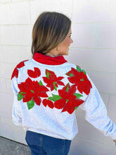 Load image into Gallery viewer, Queen Of Sparkles Grey And Red Collar Poinsettia Sweatshirt
