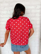 Load image into Gallery viewer, Jordan Amanda Adult Red Fleur De Lis Polka Dot Top