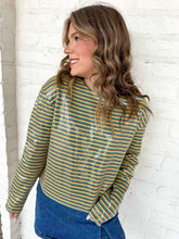 Load image into Gallery viewer, Mardi Gras Color Pin Stripe Clear Sequins Knit Top