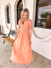 Load image into Gallery viewer, Smocked Sweetheart Orange Dress