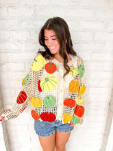 Load image into Gallery viewer, Queen Of Sparkles Beige Multi Pumpkin Crochet Button Up