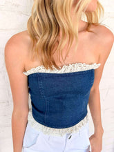 Load image into Gallery viewer, Figure You Out Denim Lace Top