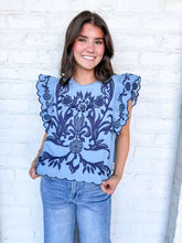 Load image into Gallery viewer, THML Singing Blues Ruffle Sleeve Top