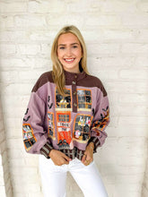 Load image into Gallery viewer, Queen Of Sparkles Brown &amp; Purple Haunted House Henley Top