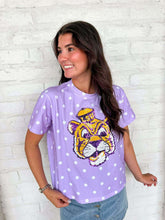 Load image into Gallery viewer, Jordan Amanda Adult Purple Tiger Head Polka Dot Top