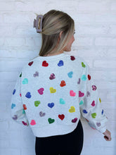 Load image into Gallery viewer, Queen Of Sparkles Light Grey Multi Rhinestone Heart Sweatshirt