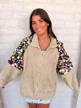 Load image into Gallery viewer, Queen Of Sparkles Ivory Multi Paulette Zip Up Fleece