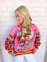 Load image into Gallery viewer, Queen Of Sparkles Hot Pink Vintage Mrs. Claus Sleigh Sweatshirt