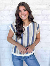 Load image into Gallery viewer, Excitement Overload Taupe &amp; Blue Sweater