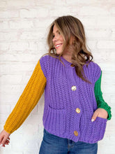 Load image into Gallery viewer, Mardi Gras Chunky Ribbed Sweater Cardigan
