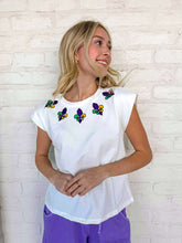 Load image into Gallery viewer, Fleur De Lis Mardi Gras Collar Ivory Sweater Top