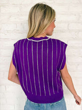Load image into Gallery viewer, Queen Of Sparkles Purple LSU Striped Mascot Button Down Vest