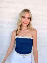 Load image into Gallery viewer, Figure You Out Denim Lace Top