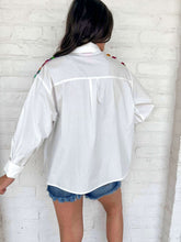 Load image into Gallery viewer, Queen Of Sparkles White Multi Paillette Button Up Cotton Top