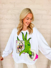 Load image into Gallery viewer, Queen Of Sparkles White &amp; Green Hand Holding QOS Card Sweatshirt