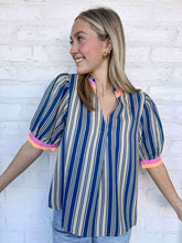 Load image into Gallery viewer, THML Letters Sent Blue Stripe Top
