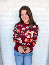 Load image into Gallery viewer, THML Fall Blooms Burgundy Floral Sweater
