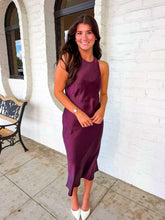 Load image into Gallery viewer, Golden Wishes Dark Cherry Satin Dress