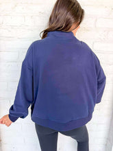 Load image into Gallery viewer, Queen Of Sparkles Navy Plaid Metallic Queen Card Mockneck Sweatshirt