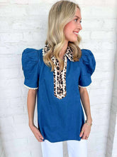 Load image into Gallery viewer, Eyes Ahead Denim Leopard Top