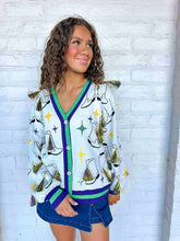 Load image into Gallery viewer, Queen Of Sparkles Green &amp; Purple Trim MG Boots With Tinsel Cardigan