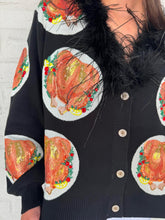 Load image into Gallery viewer, Queen Of Sparkles Turkey On Plates Feather Neck Cardigan