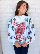 Load image into Gallery viewer, Queen Of Sparkles White Holly QOS Card Logo Mockneck Sweatshirt