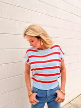 Load image into Gallery viewer, Hard Working Blue &amp; Red Stripe Top