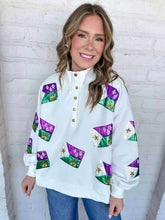 Load image into Gallery viewer, Mardi Gras Acadian Flag Mock Neck Button Up Pullover (front &amp; back)