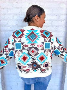 Queen Of Sparkles Beige Aztec Print Sweatshirt