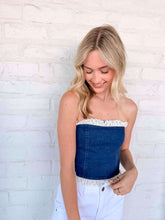 Load image into Gallery viewer, Figure You Out Denim Lace Top