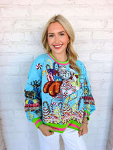Load image into Gallery viewer, Queen Of Sparkles Aqua Vintage Santa Gingerbread House Sweatshirt