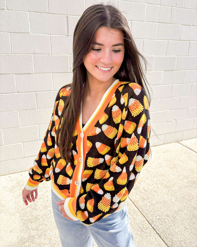Queen Of Sparkles Black Pearl Candy Corn Cardigan