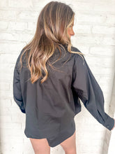 Load image into Gallery viewer, Queen Of Sparkles Black Queen Card &amp; Sparkle Collar Button Up Cotton Top