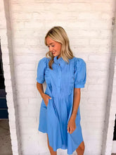 Load image into Gallery viewer, Deal With It Blue Puff Sleeve Dress