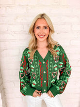 Load image into Gallery viewer, Queen Of Sparkles Green 3D Holly &amp; Peppermint Cardigan