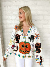Load image into Gallery viewer, Queen Of Sparkles Ivory Halloween Icon Button Up Cardigan