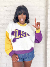 Load image into Gallery viewer, Queen Of Sparkles LSU Cheer Pennant Sweater