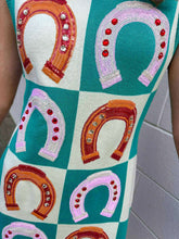 Load image into Gallery viewer, Queen Of Sparkles Teal Checkered Horse Shoe Dress