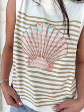 Load image into Gallery viewer, Queen Of Sparkles Ivory &amp; Tan Striped Shell Knit Tank
